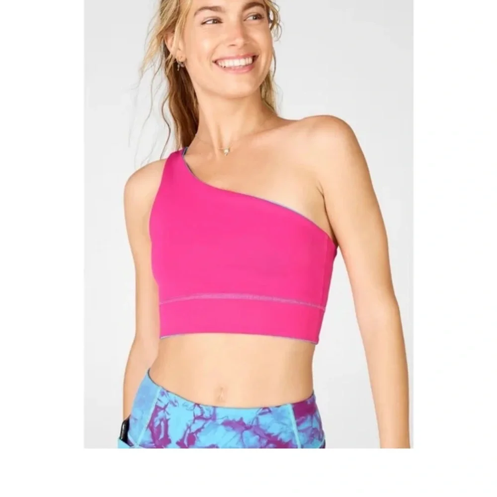 FABLETICS One-Shoulder Pink and Blue reversible Crop Top - Picture 2 of 7
